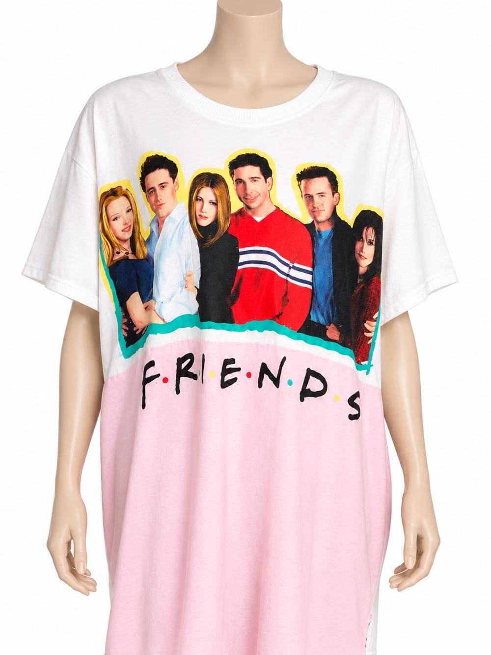 FRIENDS TV Show Pink Colorblock Oversized Sleep Shirt Nightgown Small